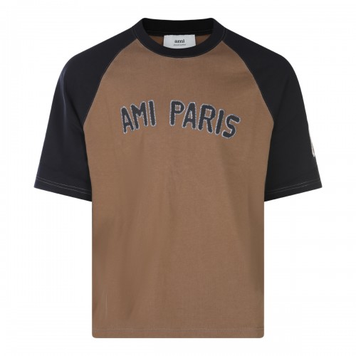 BROWN AND BLACK COTTON T-SHIRT
