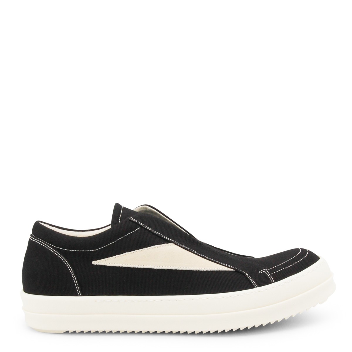 BLACK AND WHITE LEATHER LACELESS VINTAGE SNEAKERS