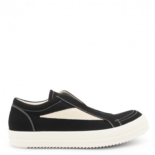 BLACK AND WHITE LEATHER LACELESS VINTAGE SNEAKERS