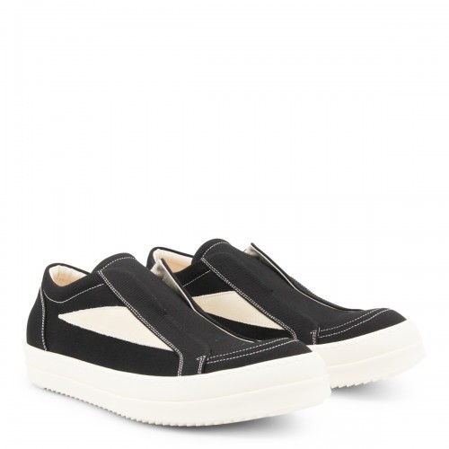 BLACK AND WHITE LEATHER LACELESS VINTAGE SNEAKERS
