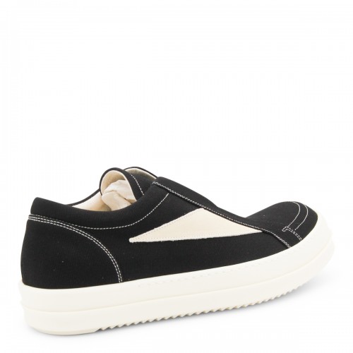 BLACK AND WHITE LEATHER LACELESS VINTAGE SNEAKERS