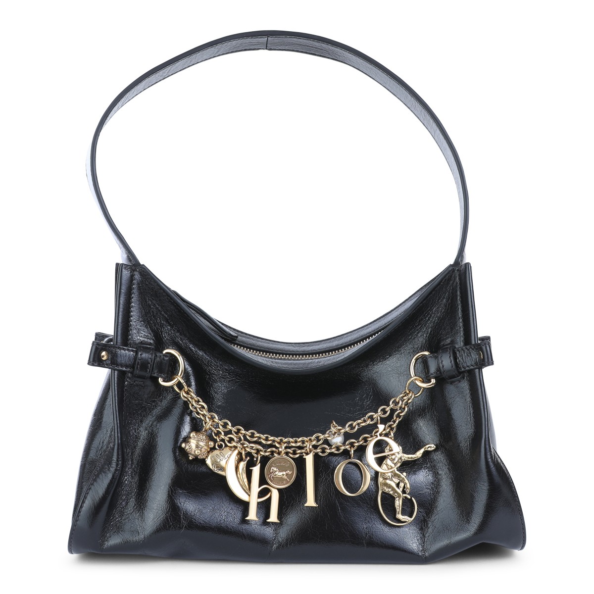 BLACK LEATHER HOBO SHOULDER BAG