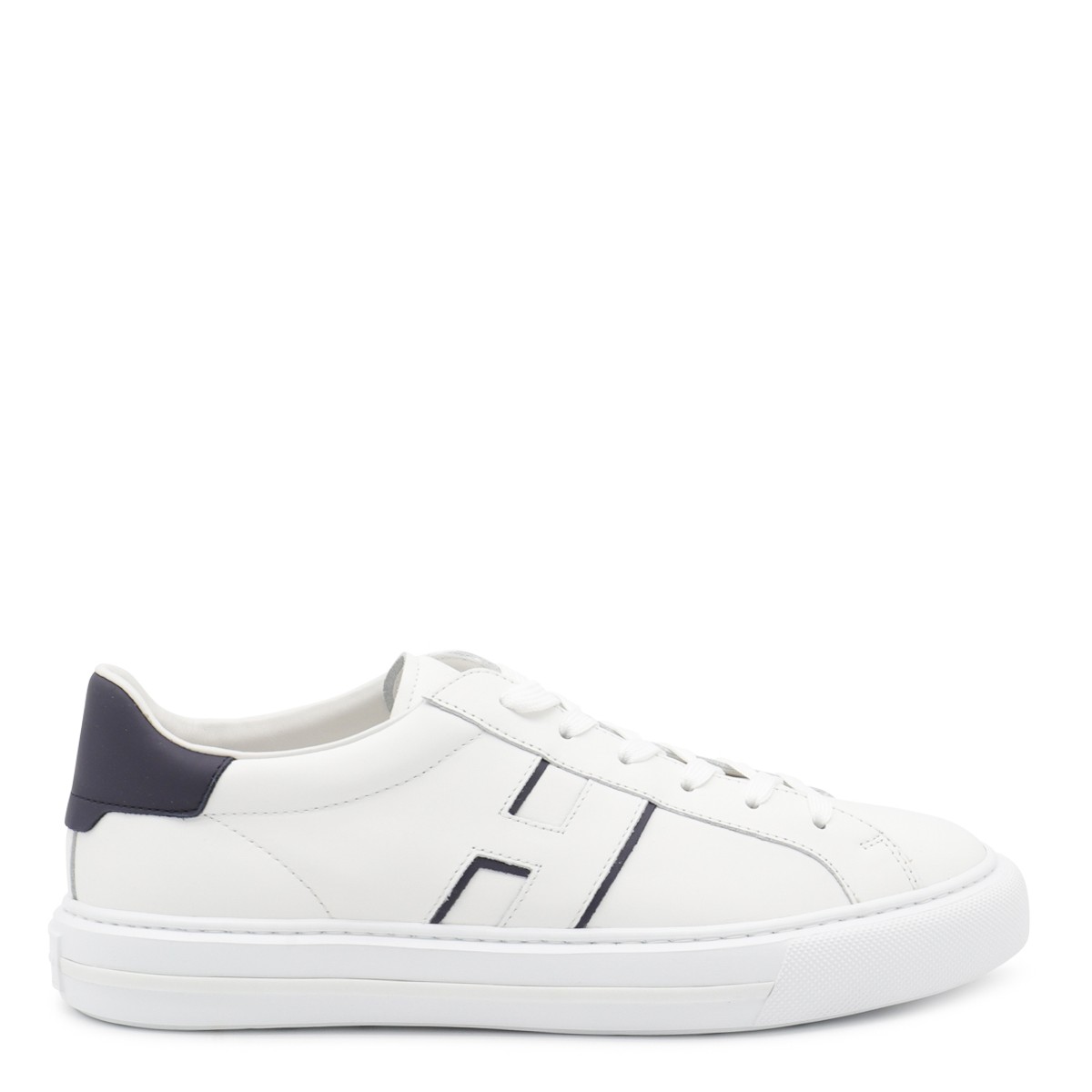 WHITE AND NAVY LEATHER H691 SNEAKERS