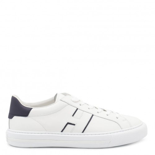 WHITE AND NAVY LEATHER H691 SNEAKERS