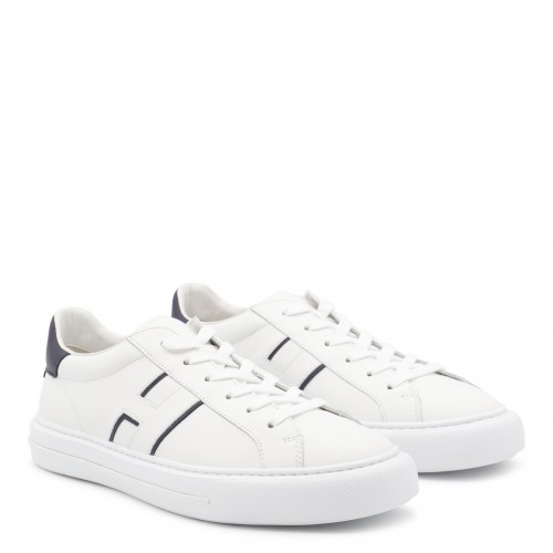 WHITE AND NAVY LEATHER H691 SNEAKERS