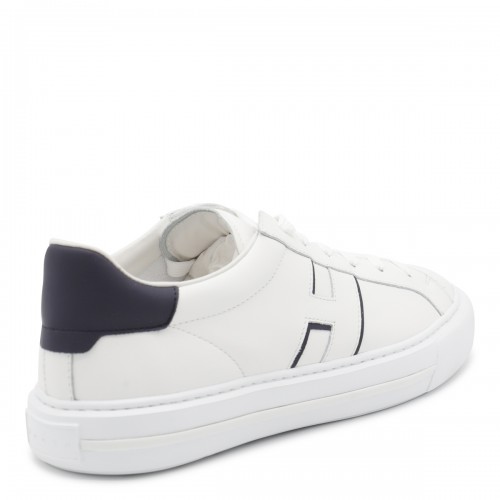 WHITE AND NAVY LEATHER H691 SNEAKERS