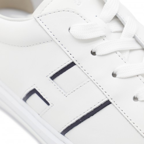WHITE AND NAVY LEATHER H691 SNEAKERS