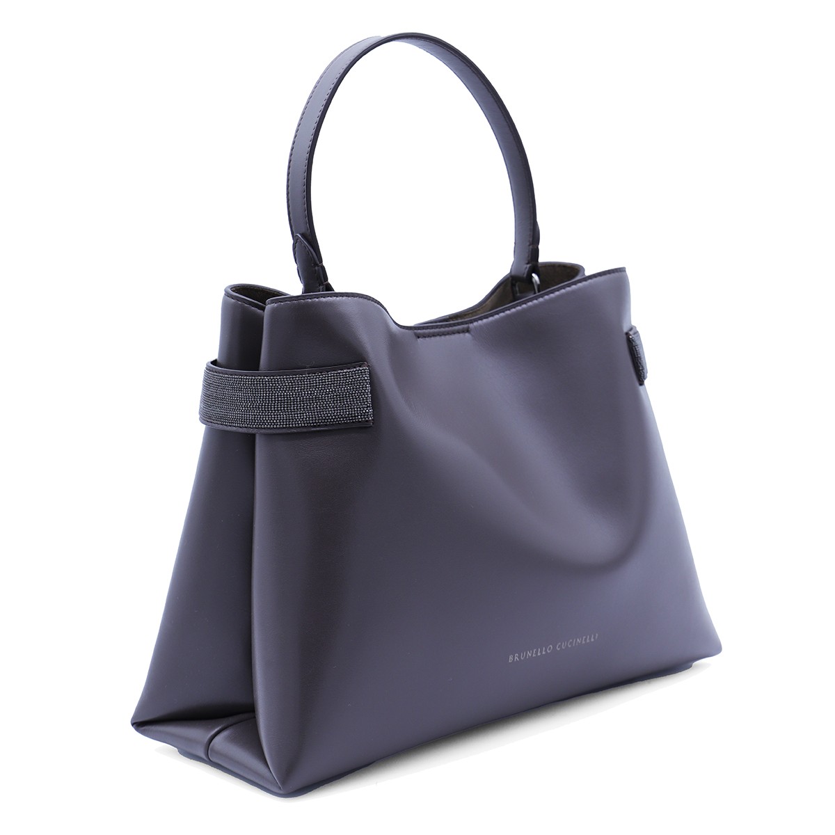 BLACK LEATHER TOP HANDLE BAG