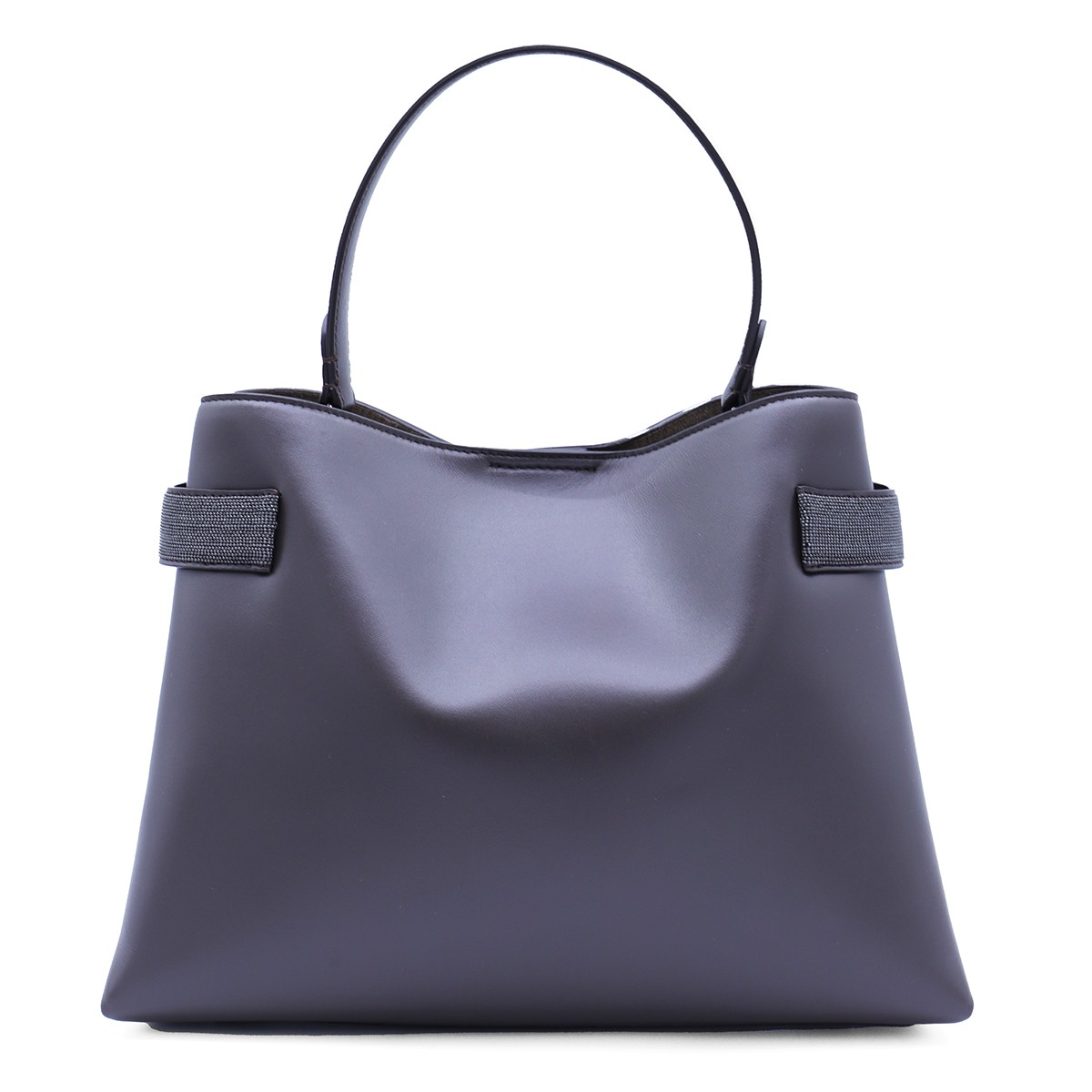 BLACK LEATHER TOP HANDLE BAG