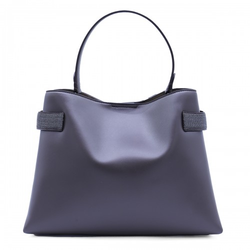 BLACK LEATHER TOP HANDLE BAG