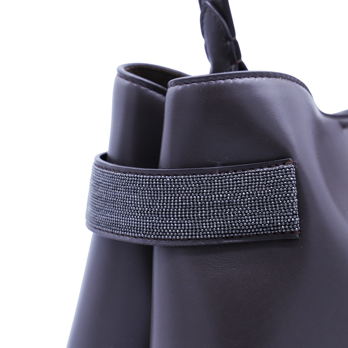 BLACK LEATHER TOP HANDLE BAG