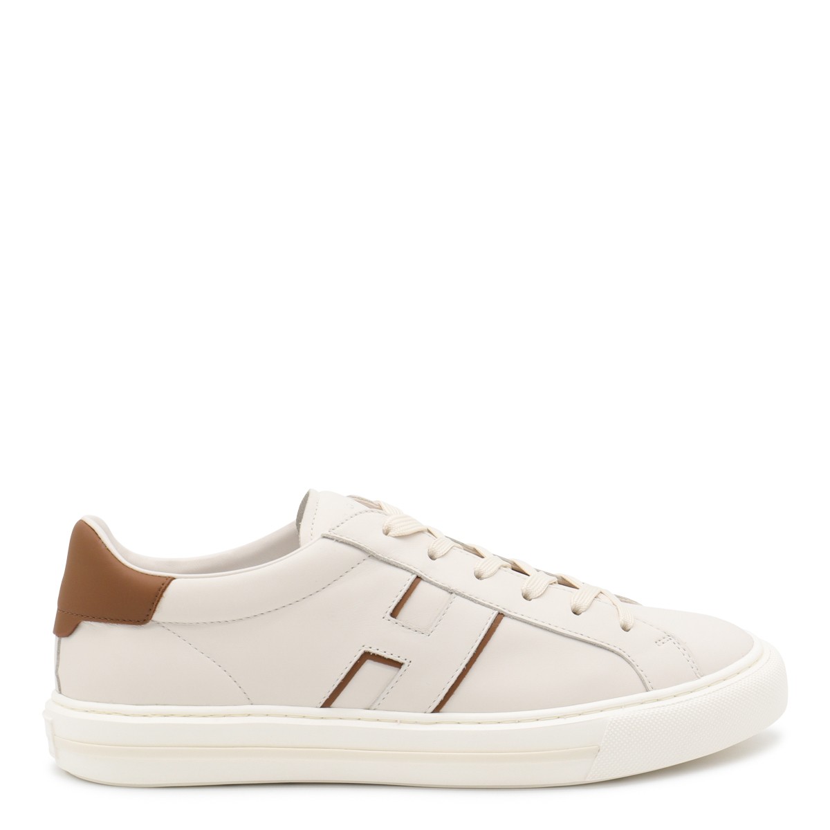 WHITE AND BROWN LEATHER H691 SNEAKERS