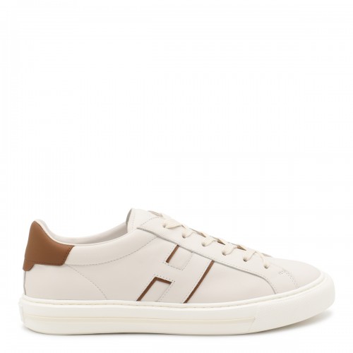 WHITE AND BROWN LEATHER H691 SNEAKERS