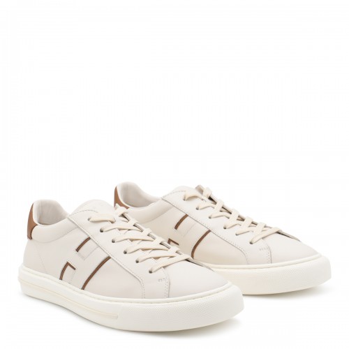 WHITE AND BROWN LEATHER H691 SNEAKERS