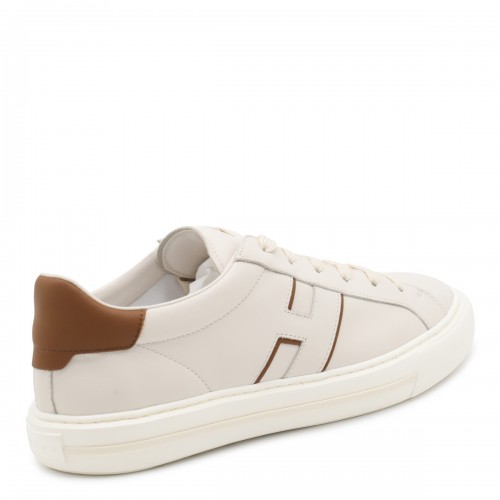 WHITE AND BROWN LEATHER H691 SNEAKERS