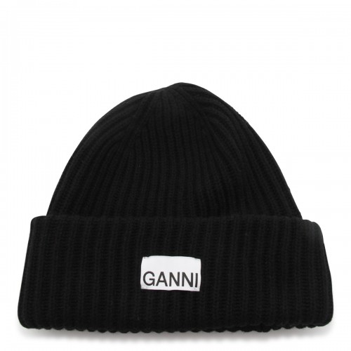 BLACK WOOL BLEND BEANIE