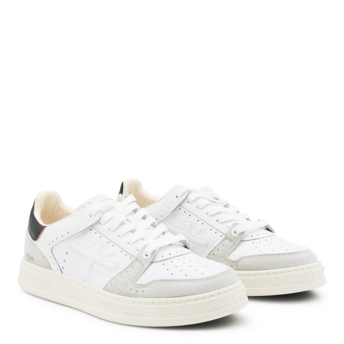 WHITE AND GREY LEATHER QUINN SNEAKERS