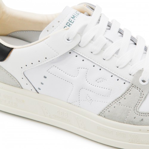 WHITE AND GREY LEATHER QUINN SNEAKERS