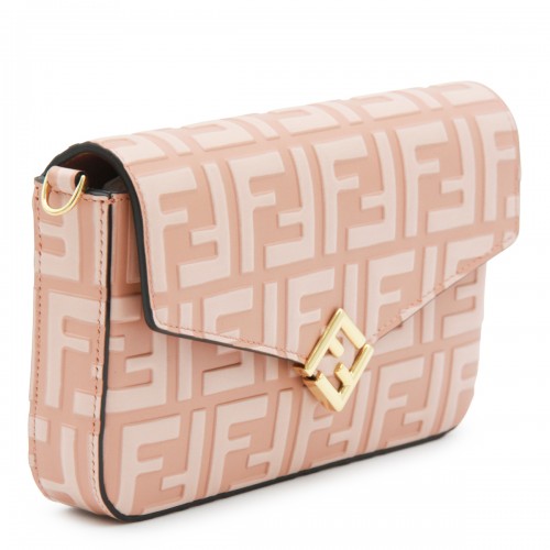 PINK LEATHER WALLET ON CHAIN FF DIAMONDS MINI BAG