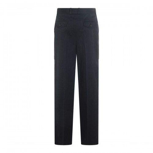 DARK BLUE COTTON WOOL BLEND PANTS