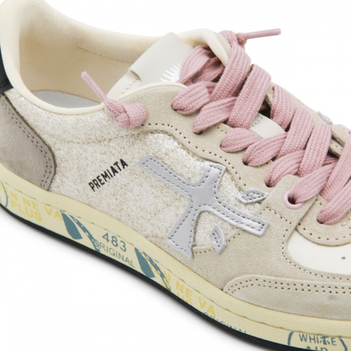 BEIGE LEATHER BASKET CLAYD SNEAKERS