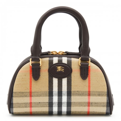 BEIGE COTTON LL HIGHLANDS MINI BOWLING TOP HANDLE BAG
