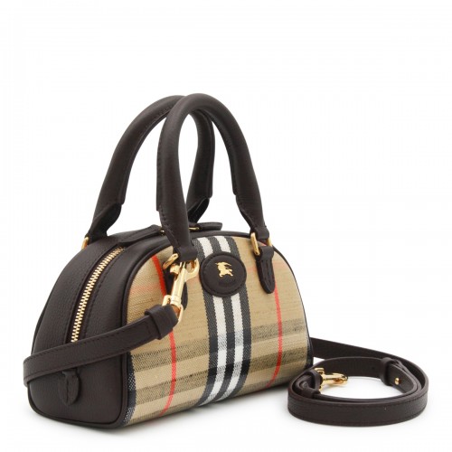 BEIGE COTTON LL HIGHLANDS MINI BOWLING TOP HANDLE BAG