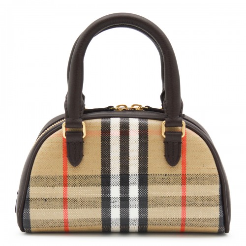 BEIGE COTTON LL HIGHLANDS MINI BOWLING TOP HANDLE BAG