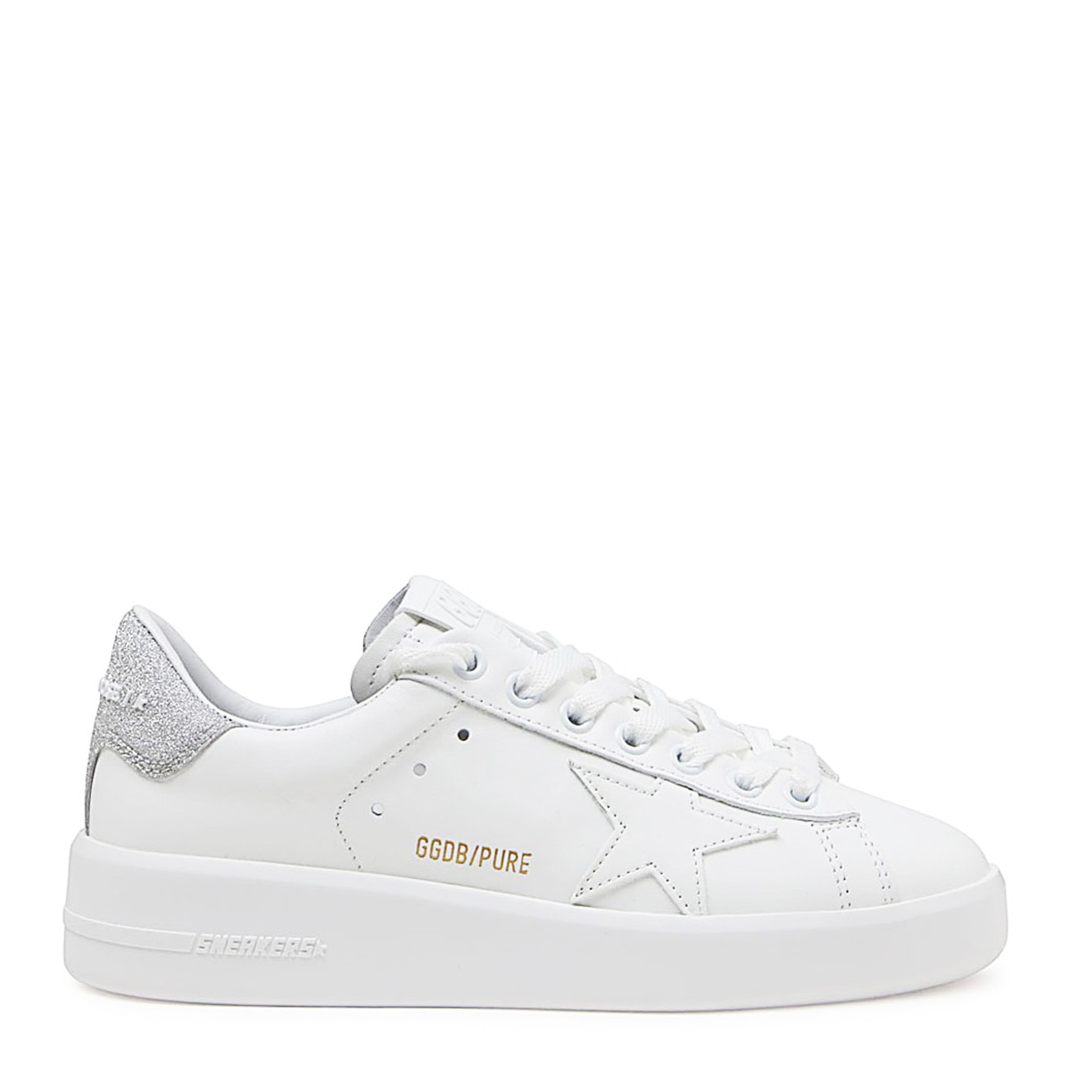 WHITE AND SILVER LEATHER PURE STAR SNEAKERS