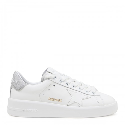 WHITE AND SILVER LEATHER PURE STAR SNEAKERS