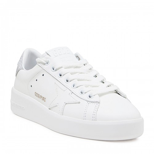 WHITE AND SILVER LEATHER PURE STAR SNEAKERS