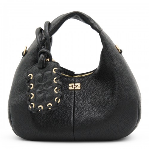 BLACK LEATHER TOP HANDLE BAG