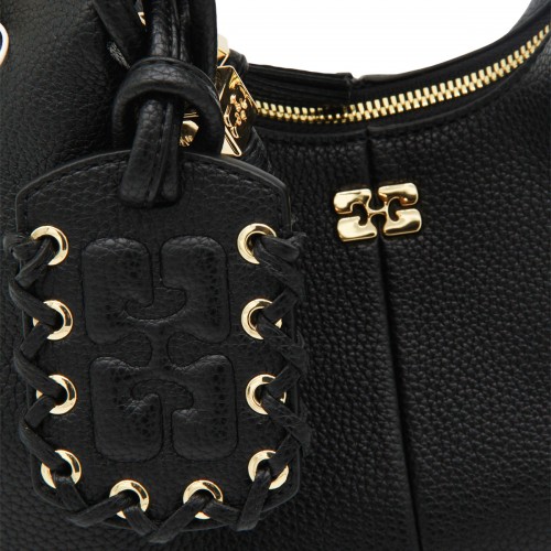 BLACK LEATHER TOP HANDLE BAG