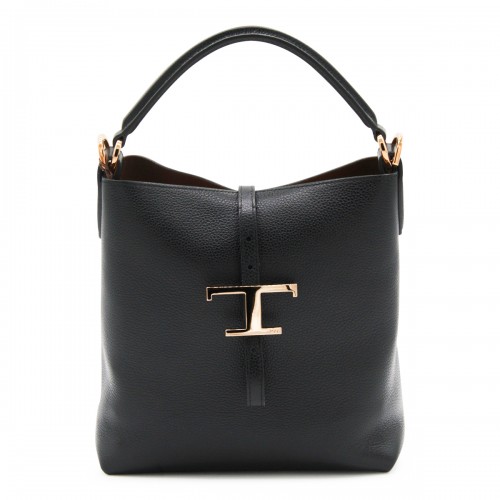 BLACK LEATHER T TOP HANDLE BAG