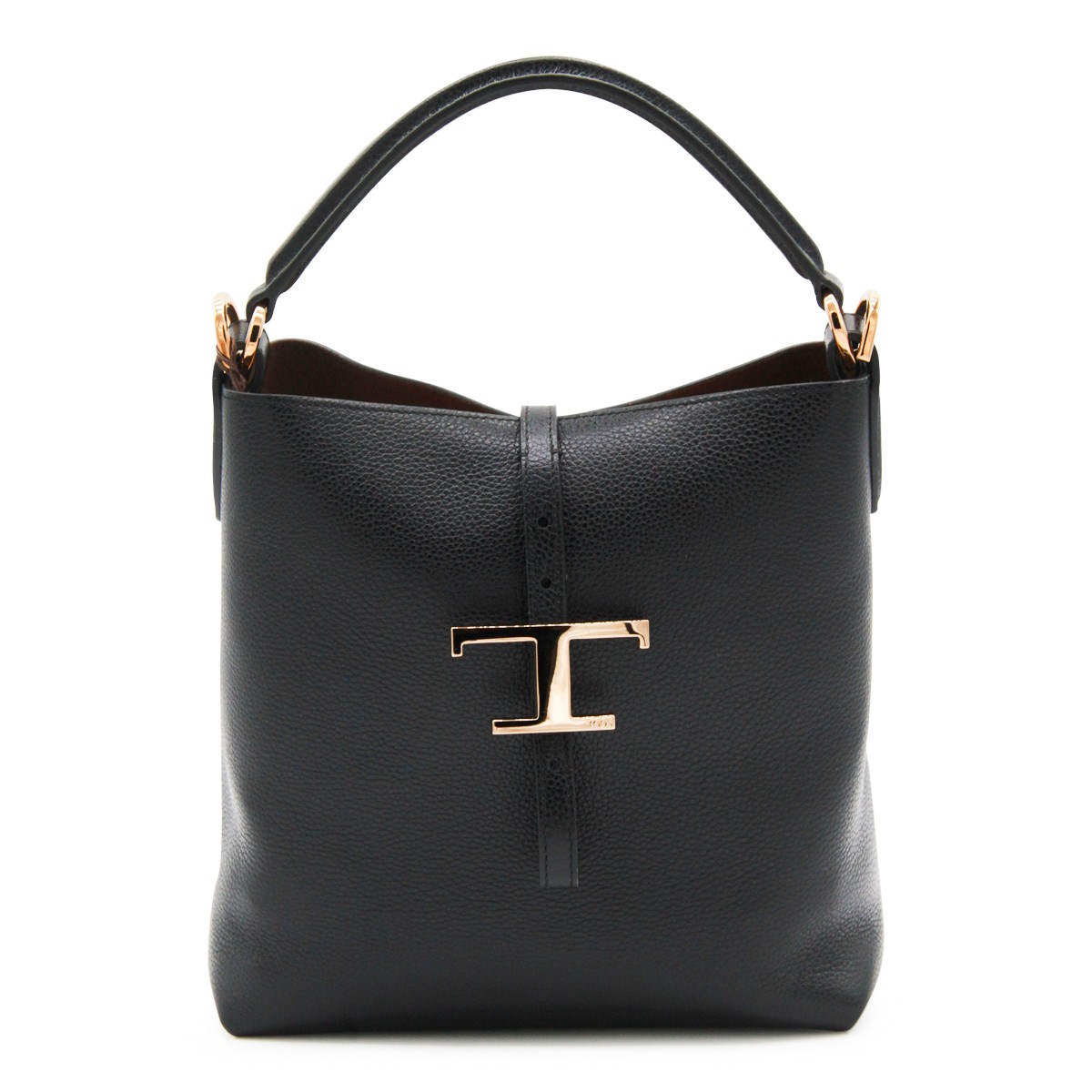 BLACK LEATHER T TOP HANDLE BAG
