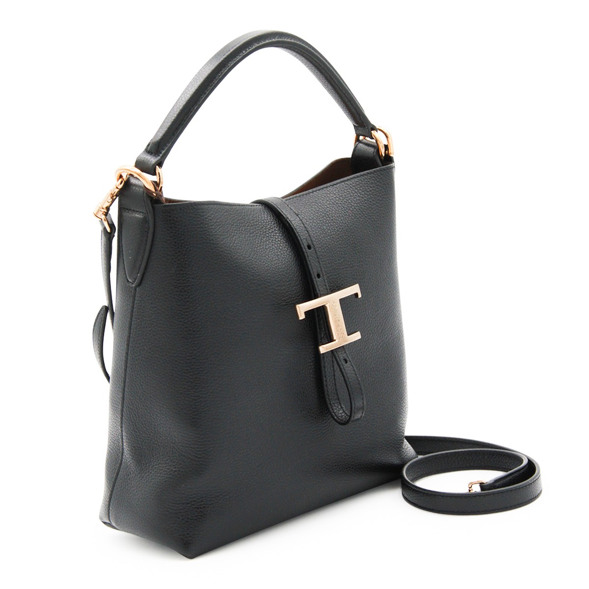 BLACK LEATHER T TOP HANDLE BAG