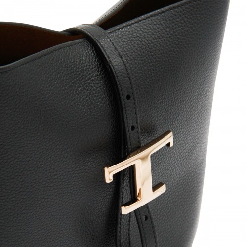 BLACK LEATHER T TOP HANDLE BAG