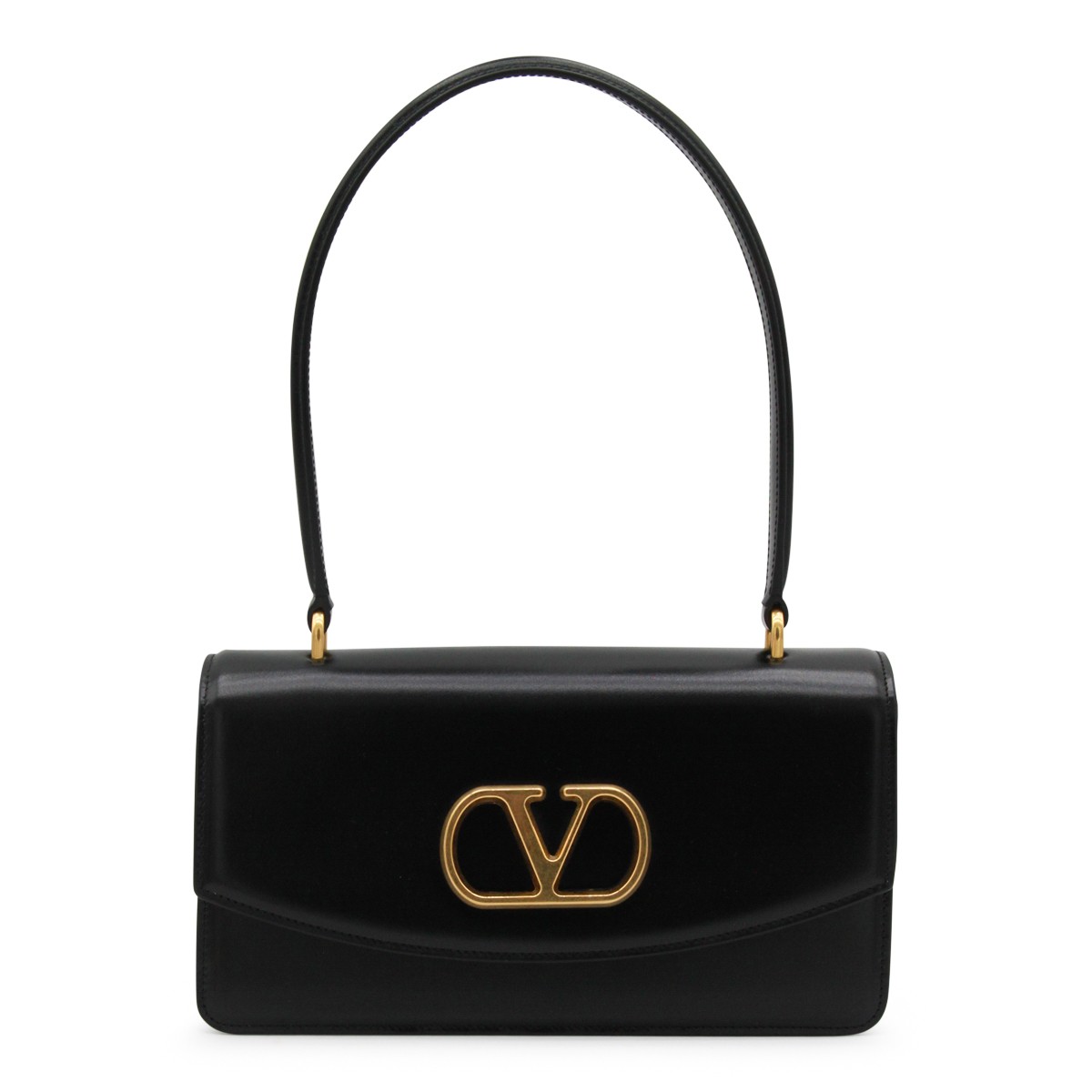 BLACK LEATHER VAIN SHOULDER BAG