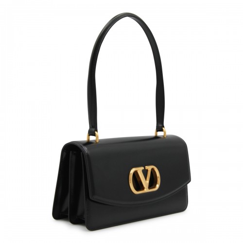 BLACK LEATHER VAIN SHOULDER BAG