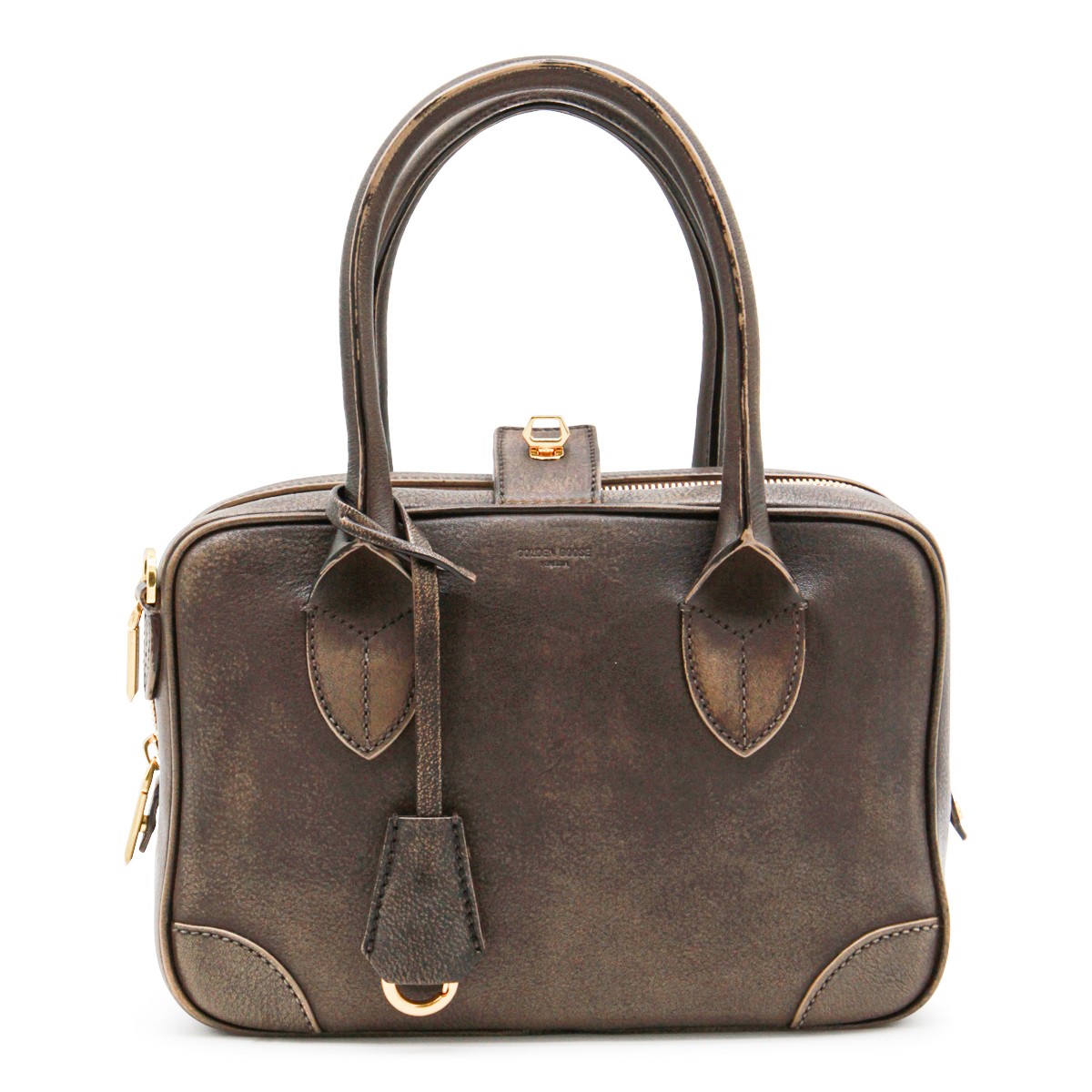 BROWN LEATHER TOP HANDLE BAG