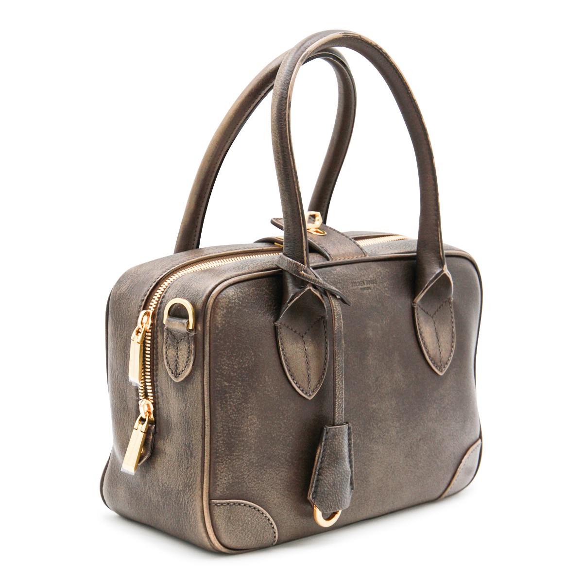 BROWN LEATHER TOP HANDLE BAG