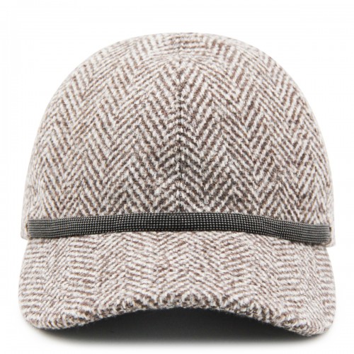 BROWN AND GREY WOOL BASEBALL CAP