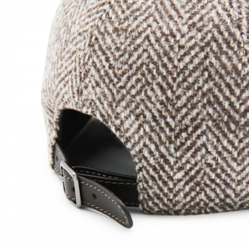 BROWN AND GREY WOOL BASEBALL CAP