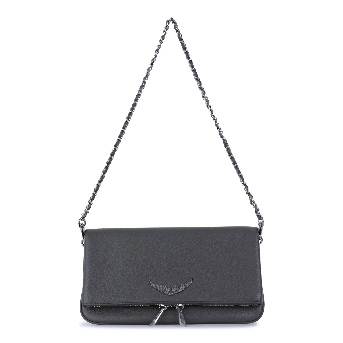 DARK GREY LEATHER ROCK SHOULDER BAG