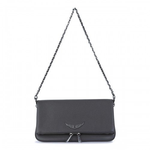 DARK GREY LEATHER ROCK SHOULDER BAG