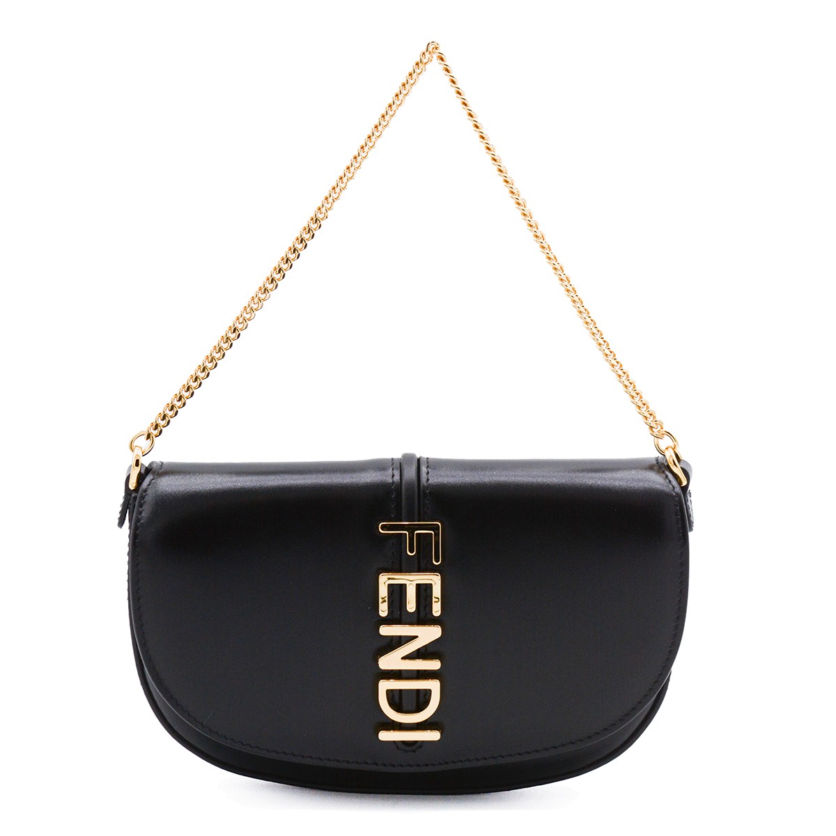 BLACK LEATHER FENDIGRAPHY MINI BAG