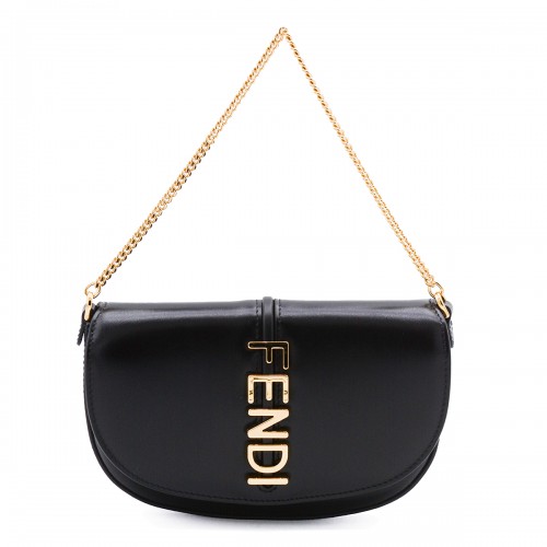 BLACK LEATHER FENDIGRAPHY MINI BAG