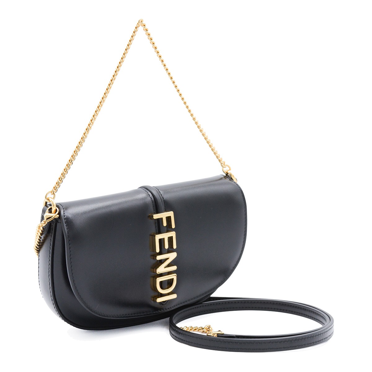 BLACK LEATHER FENDIGRAPHY MINI BAG
