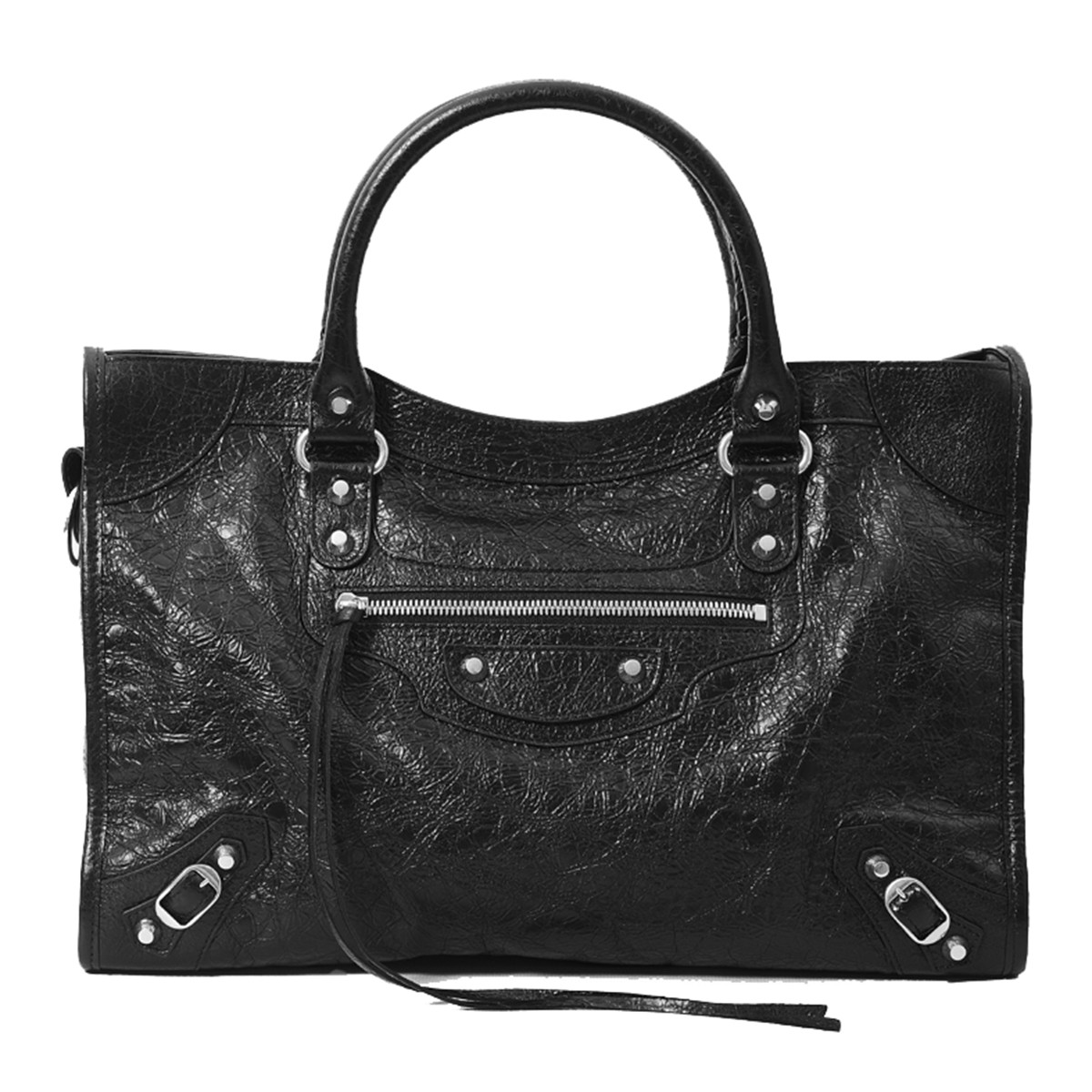 BLACK LEATHER LE CITY MEDIUM TOP HANDLE BAG