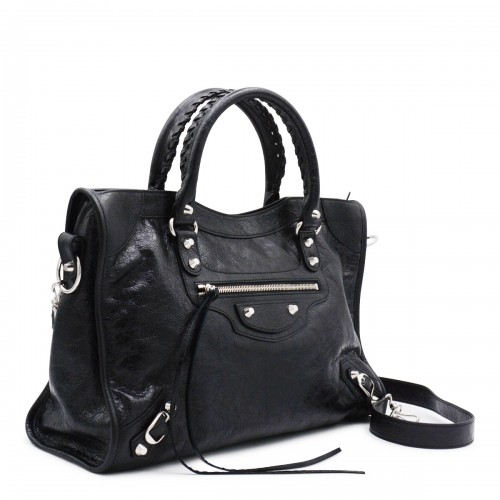 BLACK LEATHER LE CITY MEDIUM TOP HANDLE BAG